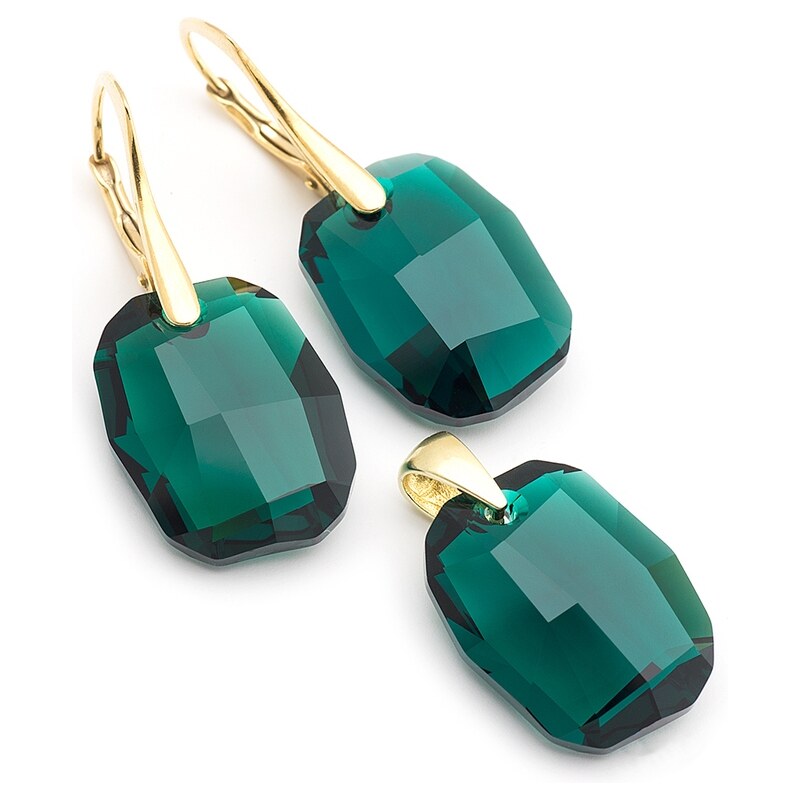 Šperky LAFIRA Style Pozlacené stříbrná souprava Graphic Emerald