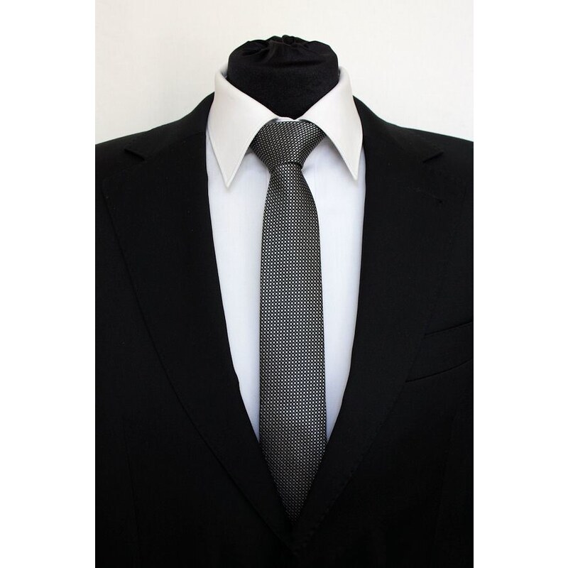 Šperky LAFIRA Style Pánská černá slim kravata se stříbrnými čtverečky 891