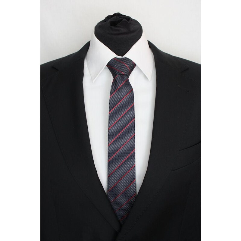 Šperky LAFIRA Style Pánská černá slim kravata s červenými pruhy 894