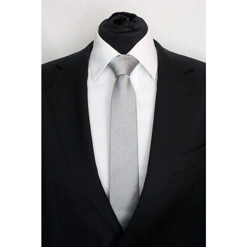 Šperky LAFIRA Style Pánská šedá slim kravata s černými kruhy 895