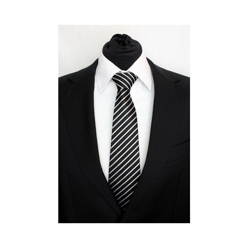 Šperky LAFIRA Style Pánská černá klasická kravata s bílými pruhy 907