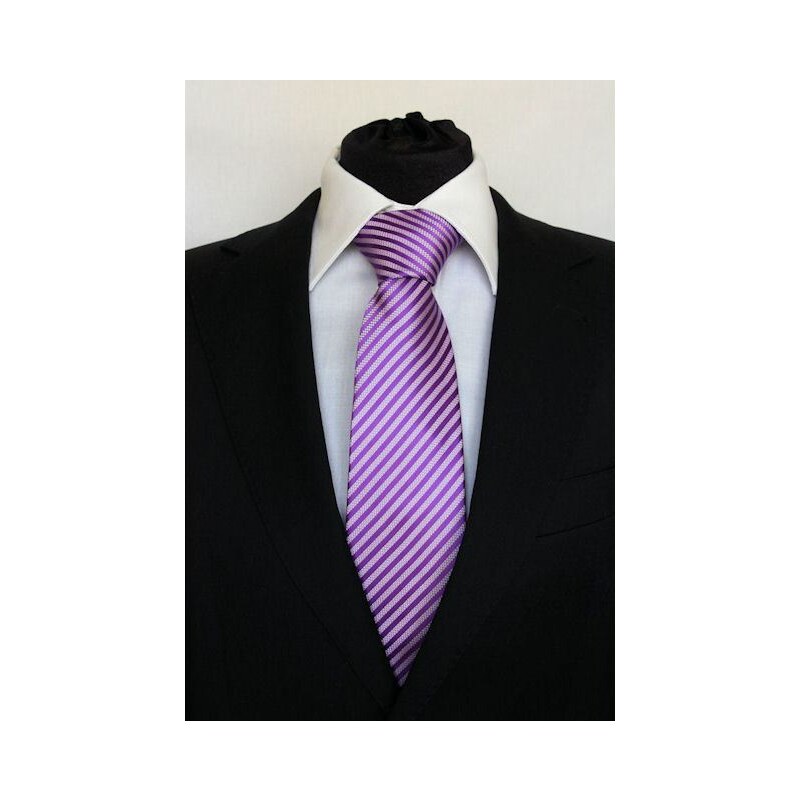 Šperky LAFIRA Style Pánská fialová klasická kravata s pruhy - 8 cm