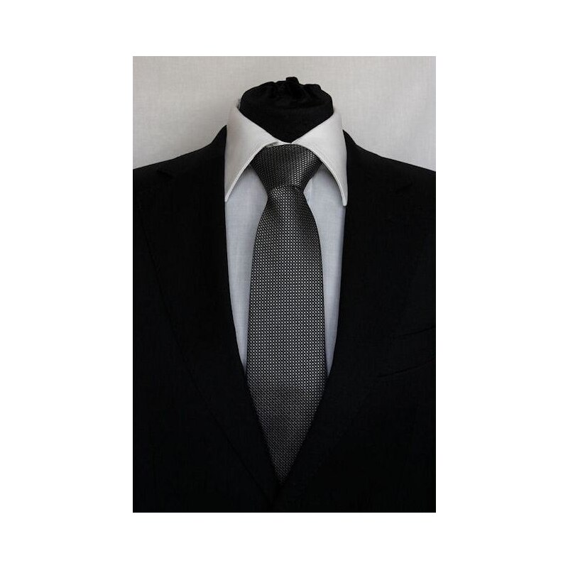 Šperky LAFIRA Style Pánská černá klasická kravata s bílými vzory - 8 cm