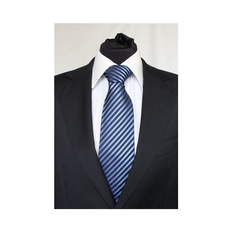 Šperky LAFIRA Style Pánská černá klasická kravata s modrými pruhy 913