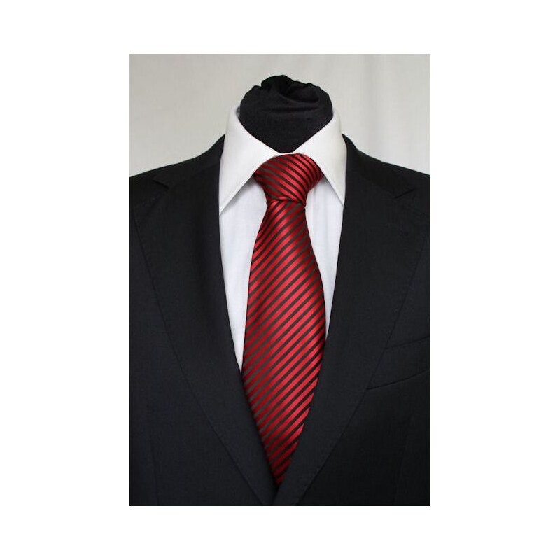 Šperky LAFIRA Style Pánská červená klasická kravata s černými pruhy 914