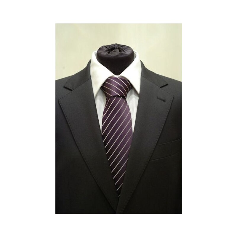 Šperky LAFIRA Style Pánská fialová klasická kravata se stříbrnými pruhy - 8 cm