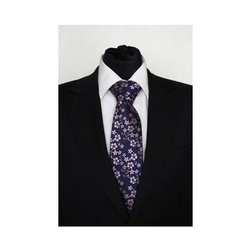 Šperky LAFIRA Style Pánská modrá klasická kravata s kytičkami 922