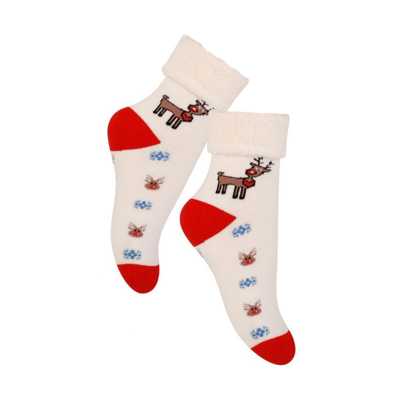 STEVEN Dětské ponožky se sobem -bílo-červené
