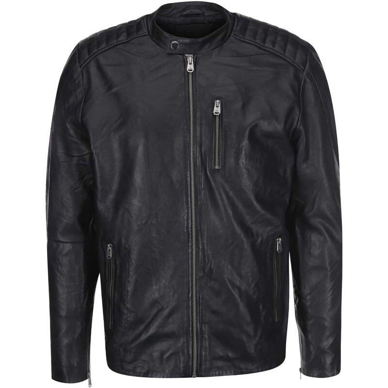 Černá kožená bunda s kapsou na zip Jack & Jones Leather 6