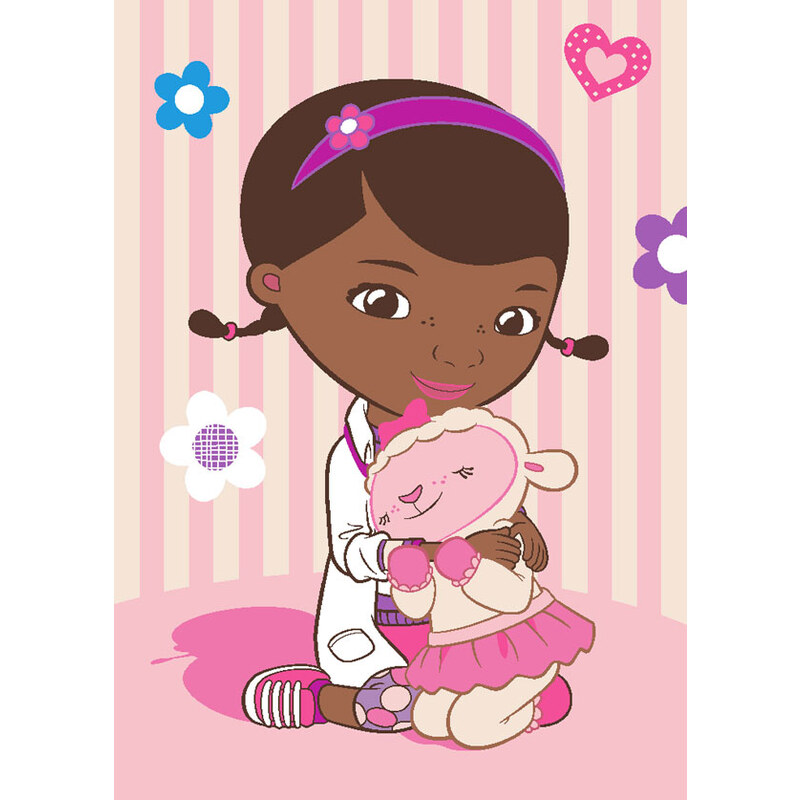 Vopi Dětský koberec Doktorka McStuffins Doc a Lambie růžovobílý 95x133 cm
