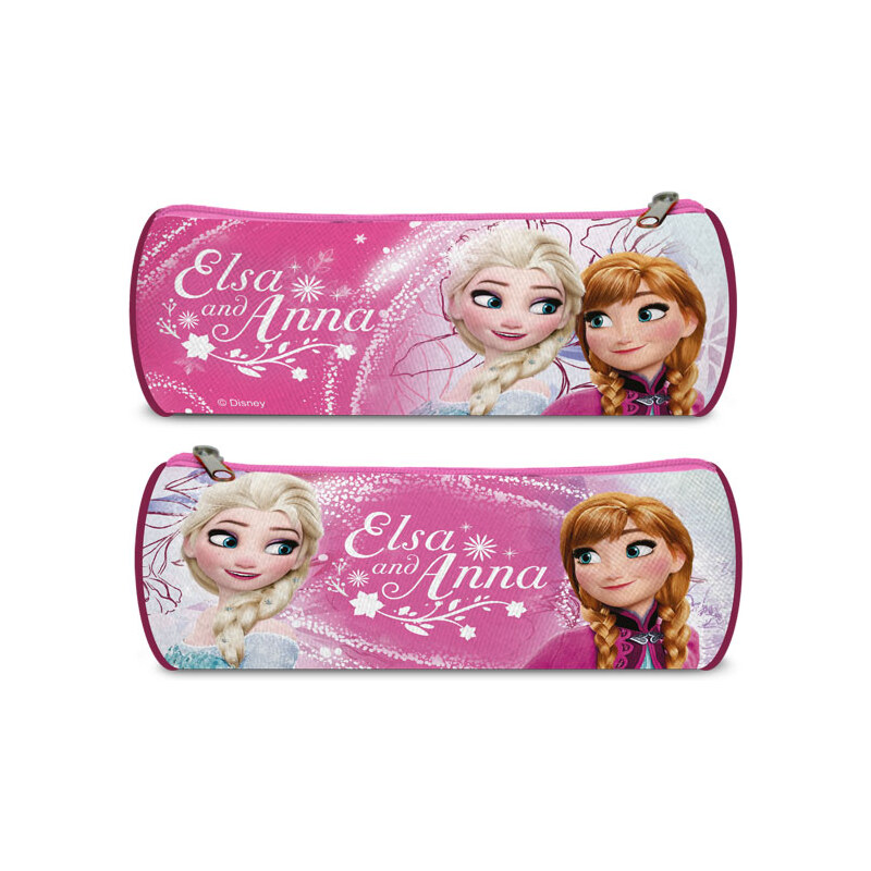Euroswan Kulatý penál Ledové Království Anna a Elsa růžová Polyester 21x8x8 cm