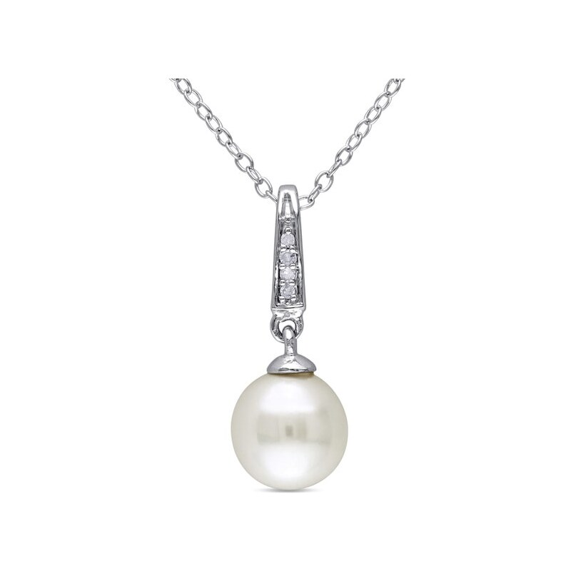 KLENOTA Stříbrný přívěsek s perlou a diamanty