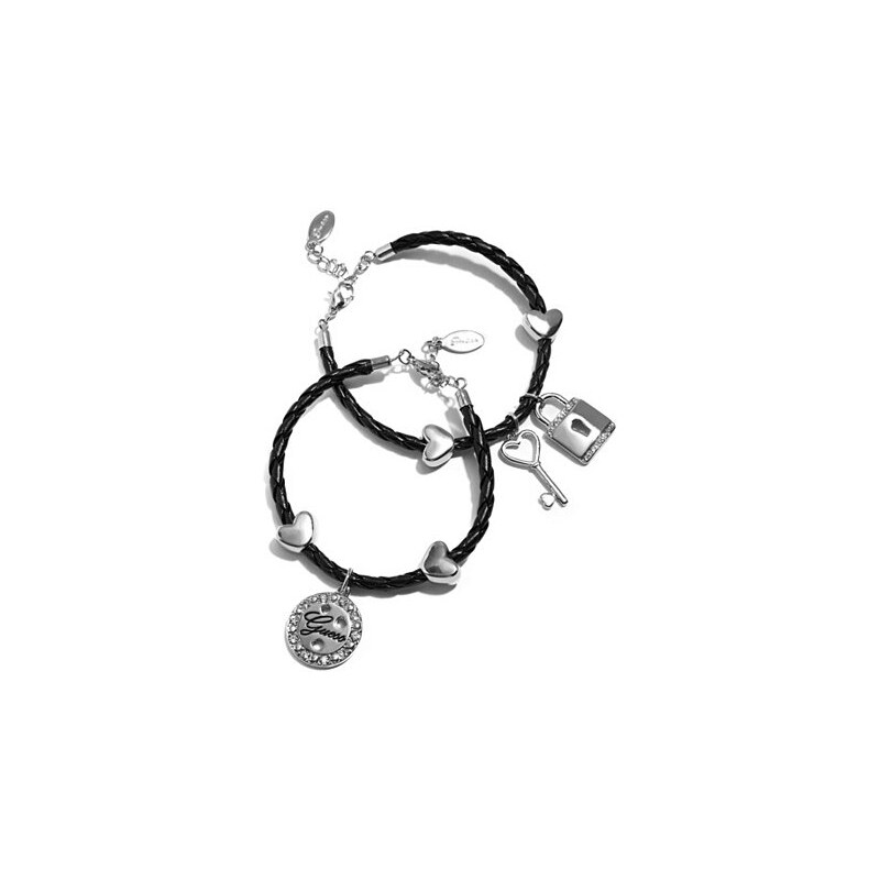 GUESS náramek Double Woven Silver-Tone Charm Bracelet