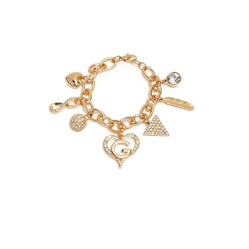GUESS náramek Gold-tone Logo Charm Link Bracelet vel.