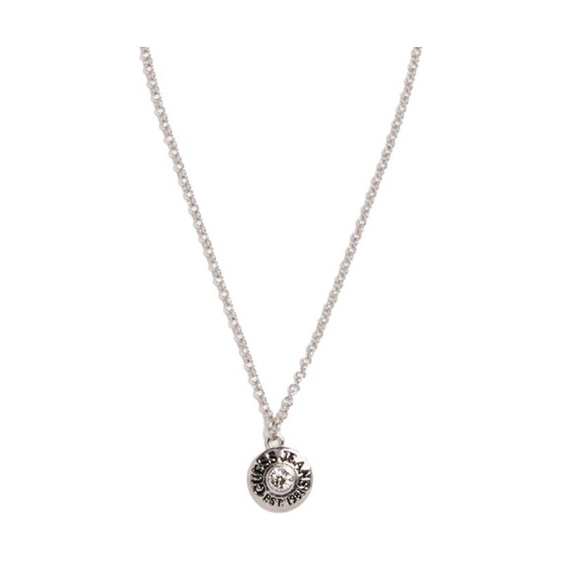 GUESS náhrdelník Silver-Tone Logo Button Necklace stříbrný P206693125A