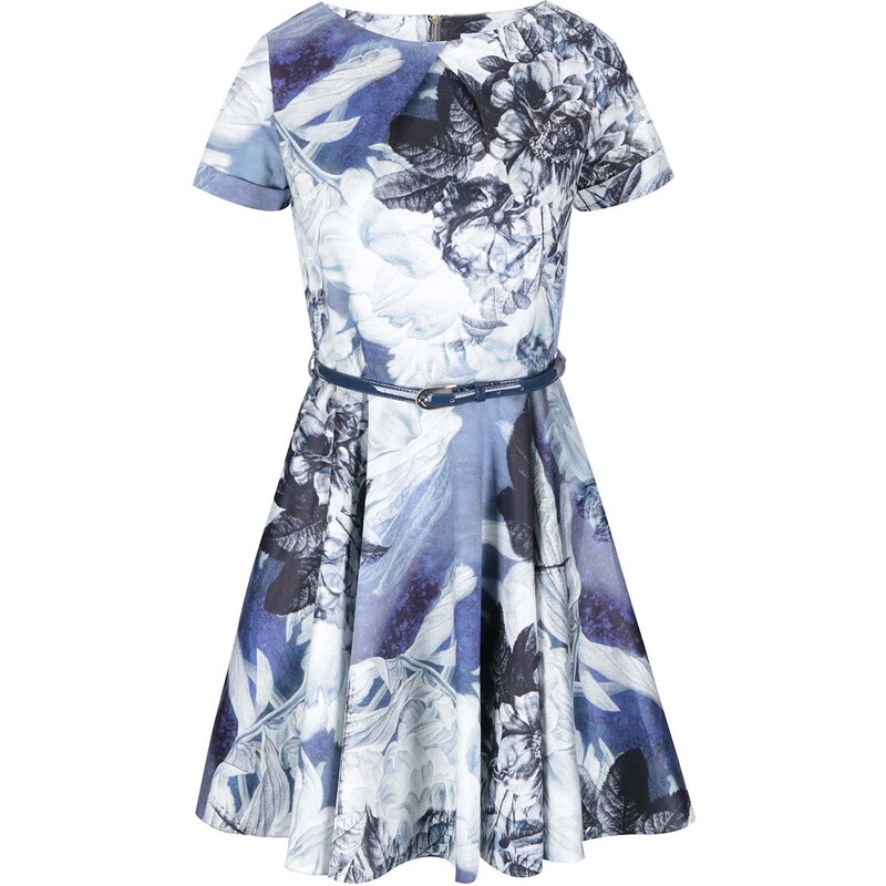 Bílo-modré květované šaty s páskem Closet