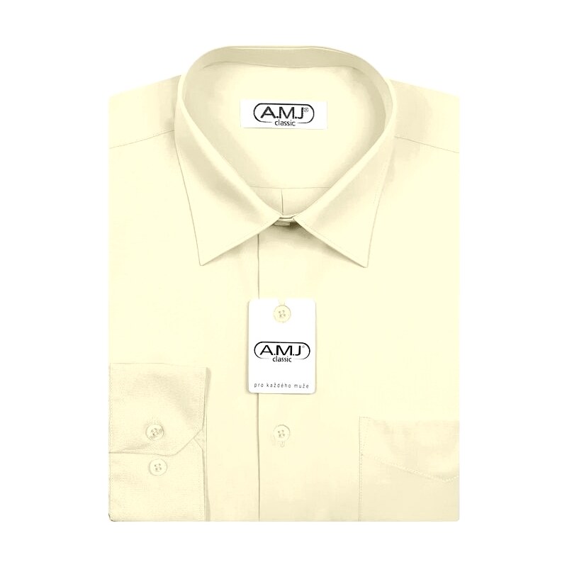 Pánská košile AMJ jednobarevná JD016, smetanová, dlouhý rukáv