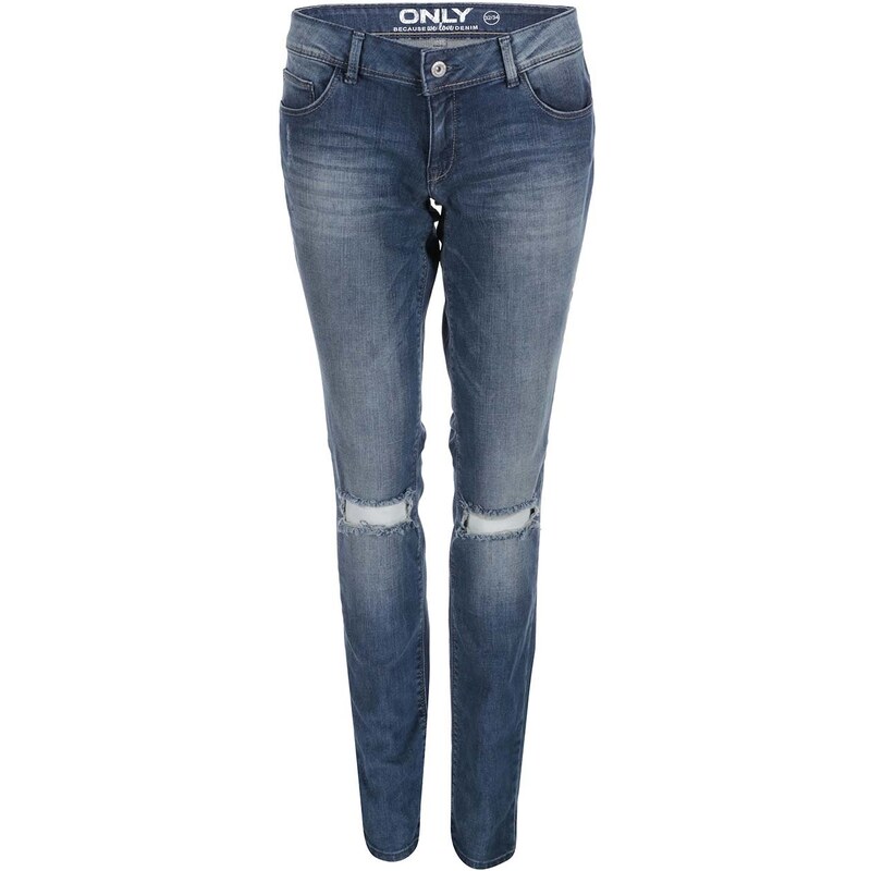 Modré skinny džíny s děravými koleny ONLY Coral