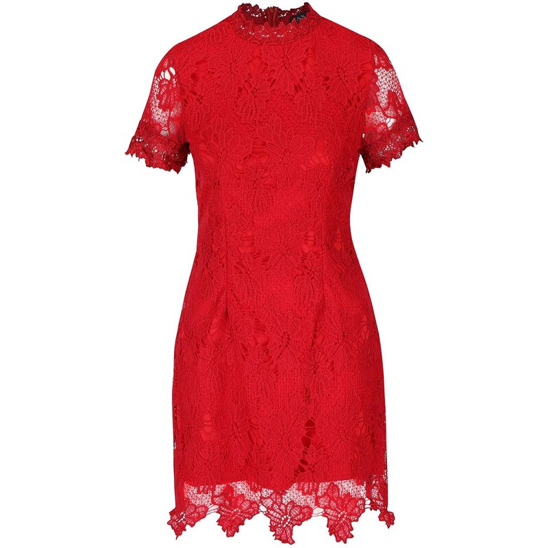 Červené krajkové šaty s krátkým rukávem AX Paris