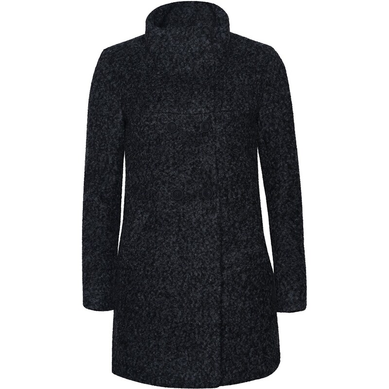 Tmavě šedý žíhaný dvouřadý kabát s vysokým límcem ONLY New Sophia