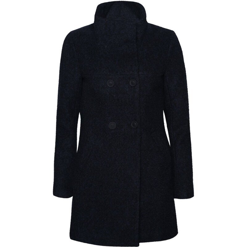 Tmavě modrý žíhaný dvouřadý kabát s vysokým límcem ONLY New Sophia