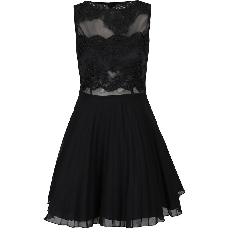 Černé šaty s krajkou a plisovanou sukní AX Paris
