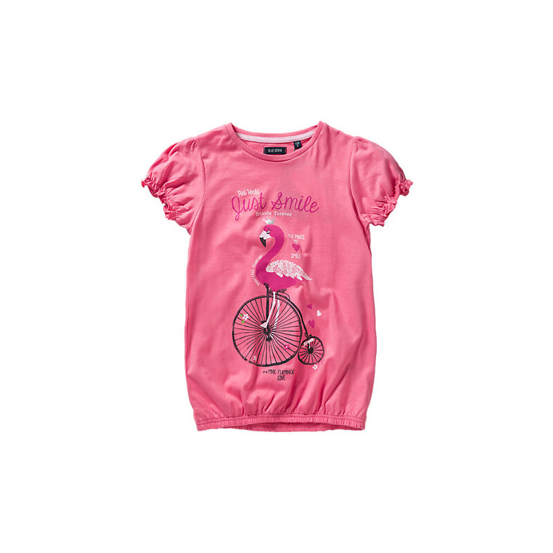 Blue Seven Dětské tmavěrůžové tričko Pink Flamingo s nápisem Just Smile