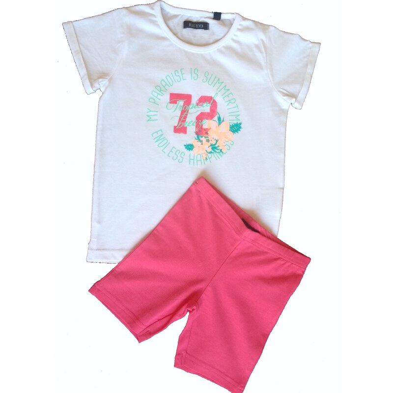 Blue Seven Dětská souprava bílé tričko a růžové kraťasy Tropical