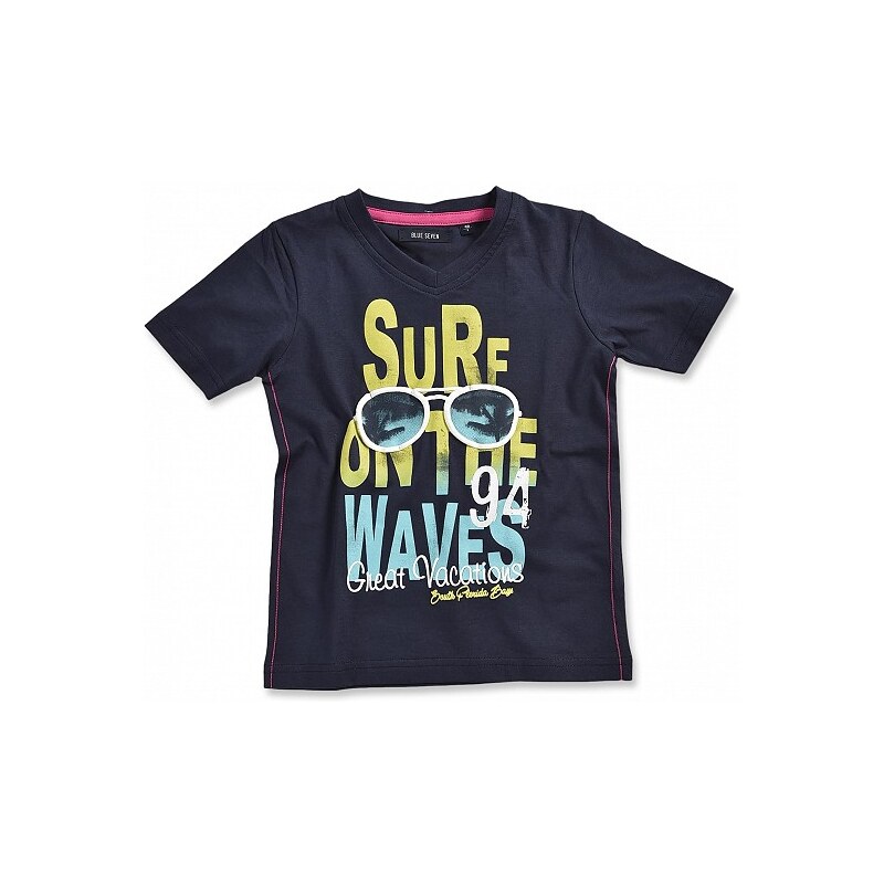 Blue Seven Dětské tmavěmodré tričko s potiskem Surf Beaches
