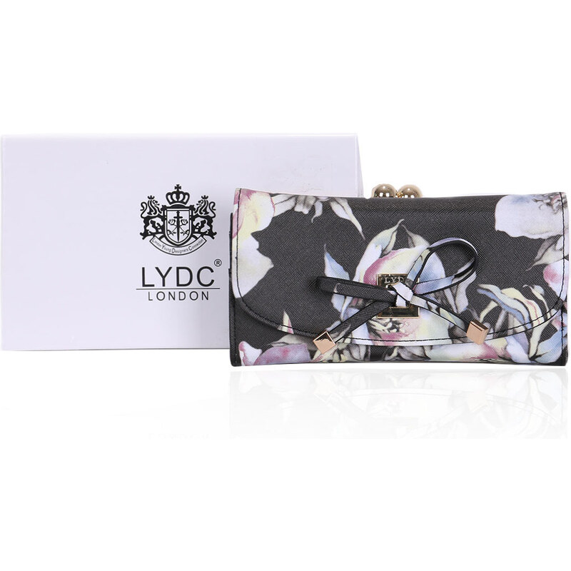 LYDC LONDON Černá peněženka s květinovým vzorem LYDC