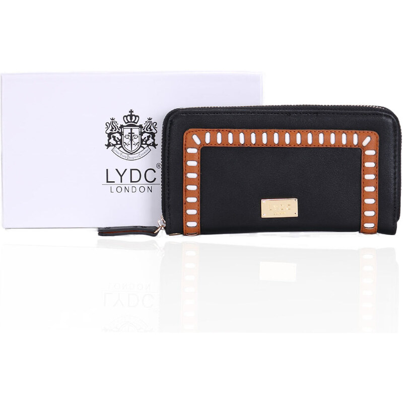 LYDC LONDON Černá peněženka LYDC s hnědým lemováním