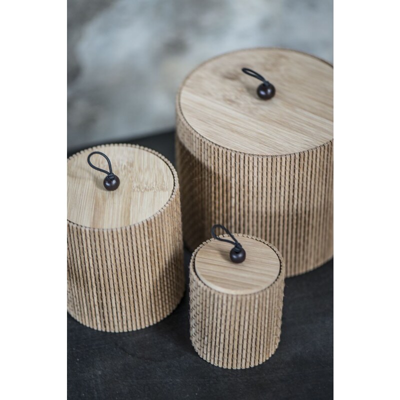 Kulatá bambusová krabička Natural - set 3 ks