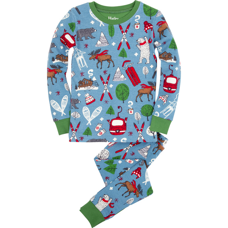 Hatley Chlapecké pyžamo se zimními sporty - modro-zelené