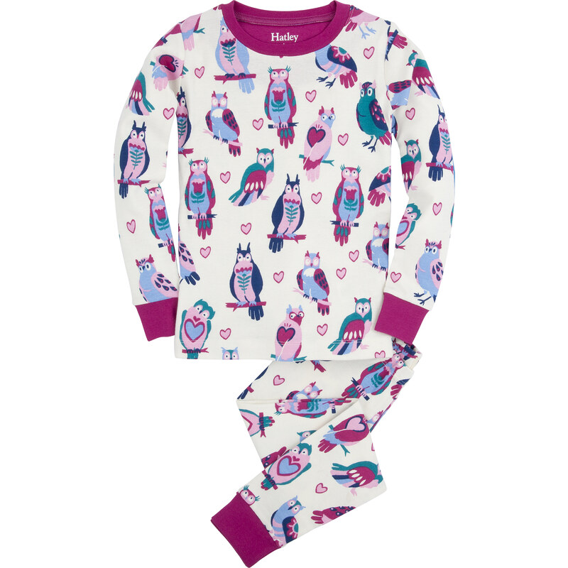 Hatley Dívčí pyžamo se sovami - bílo-růžové