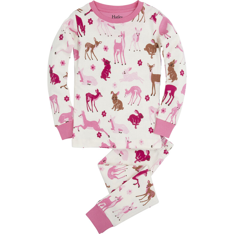 Hatley Dívčí pyžamo s lesní zvěří - bílo-růžové