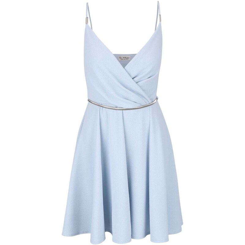 Světle modré šaty s páskem ve stříbrné barvě Miss Selfridge