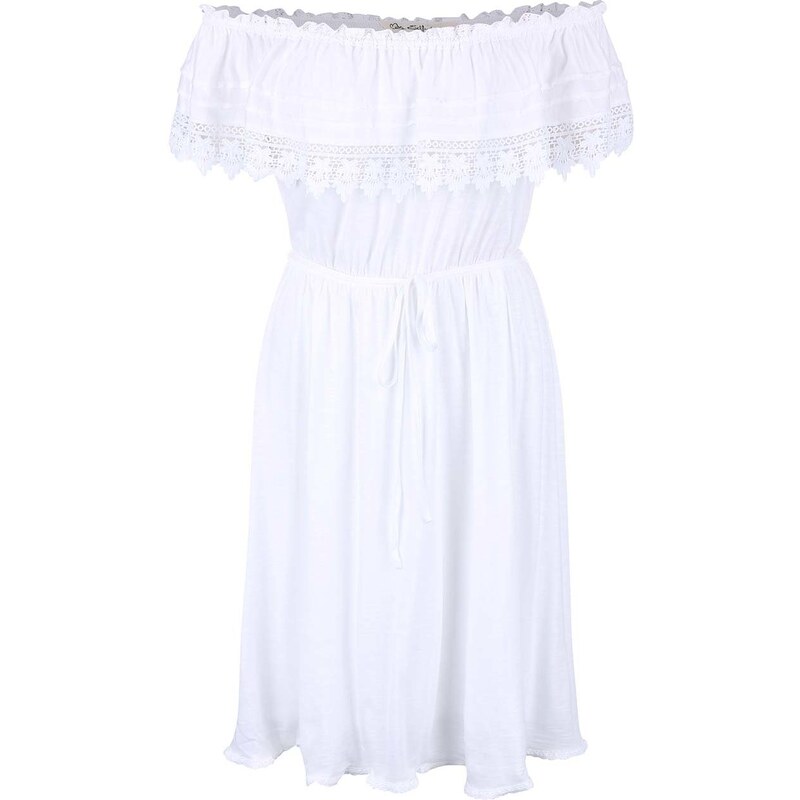 Bílé šaty s krajkovaným volánkem Miss Selfridge