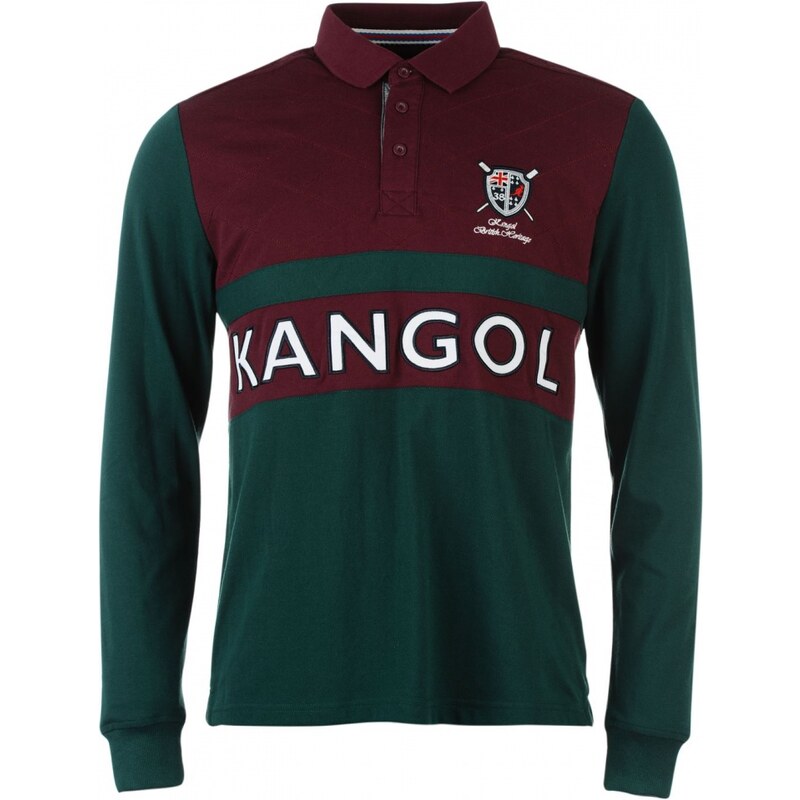 Kangol Logo Long Sleeve Polo Mens, bot green/wine