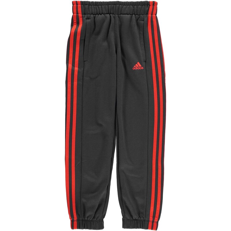 Adidas 3 Stripe Fleece Jogging Bottoms Junior Boys, utilityblk/red