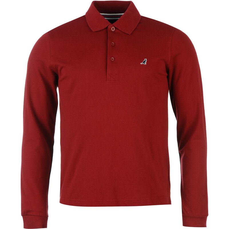 Kangol Brit Long Sleeve Polo Shirt Mens, deep red