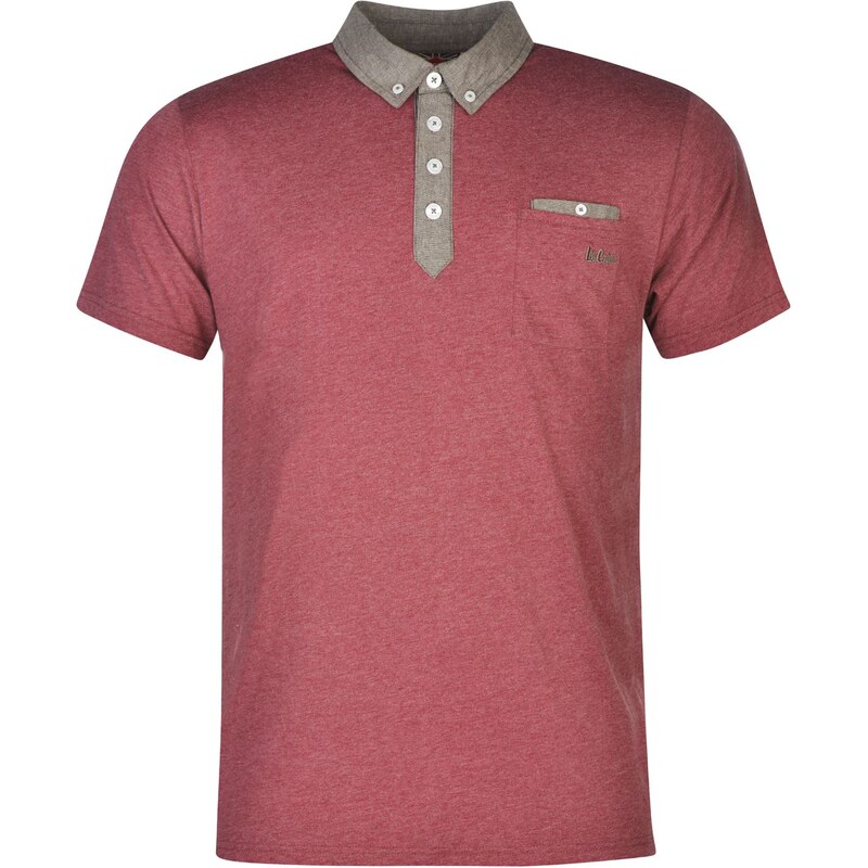 Lee Cooper Short Sleeve Chambray Polo Shirt Mens, burgundry marl