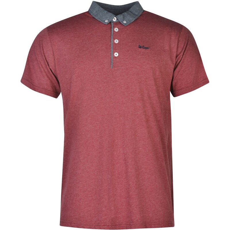 Lee Cooper Short Sleeve Chambray Polo Shirt Mens, burgundy marl