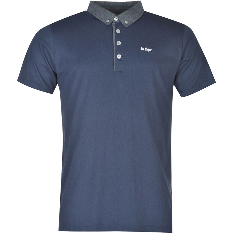 Lee Cooper Short Sleeve Chambray Polo Shirt Mens, vintage blue