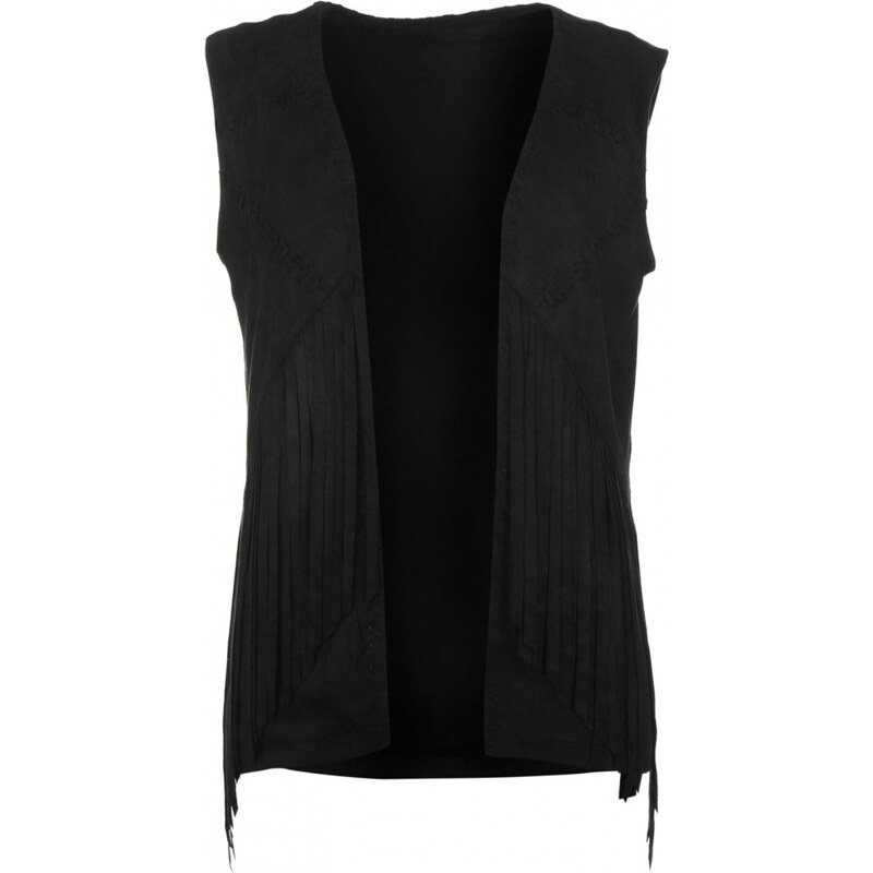 Firetrap Blackseal Fringed Sleeveless Jacket, black