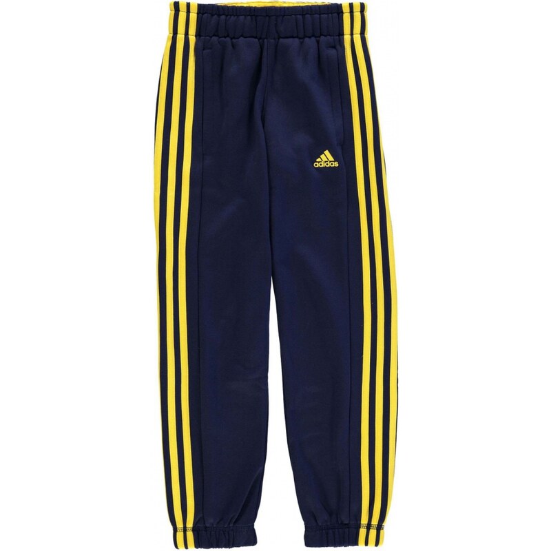 Adidas 3 Stripe Fleece Jogging Bottoms Junior Boys, navy/yellow