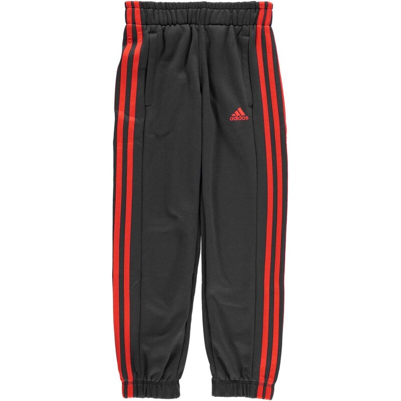 Adidas 3 Stripe Fleece Jogging Bottoms Junior Boys, utilityblk/red