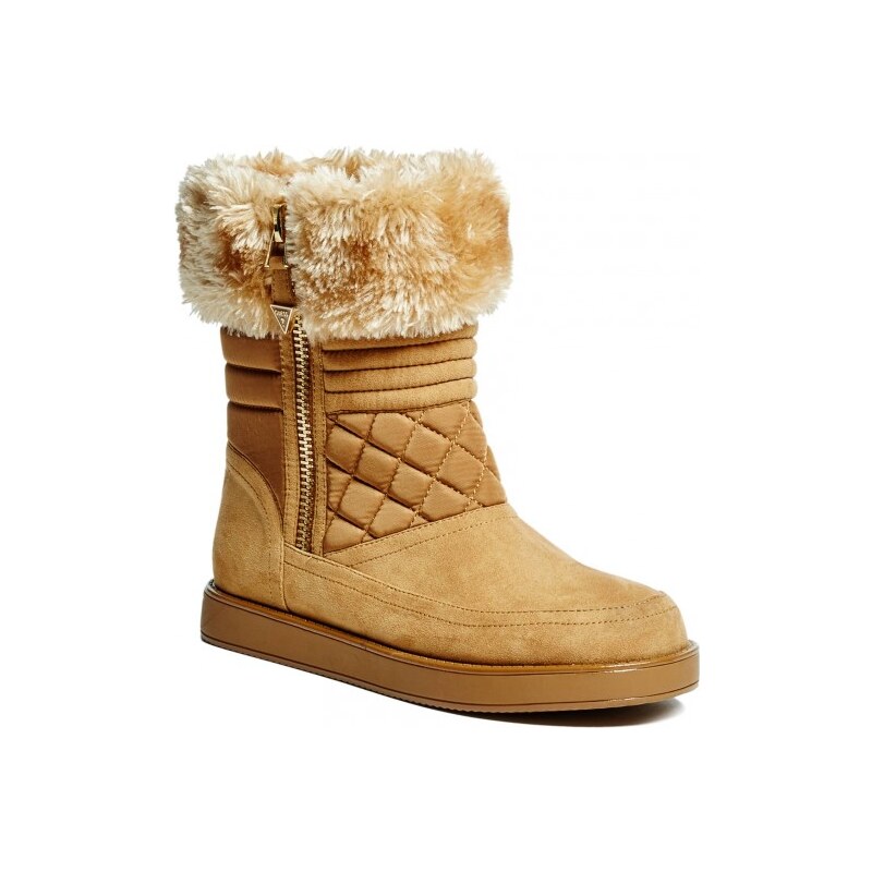 GUESS Alona Faux-Fur Trimmed Boots - brown multi fabric