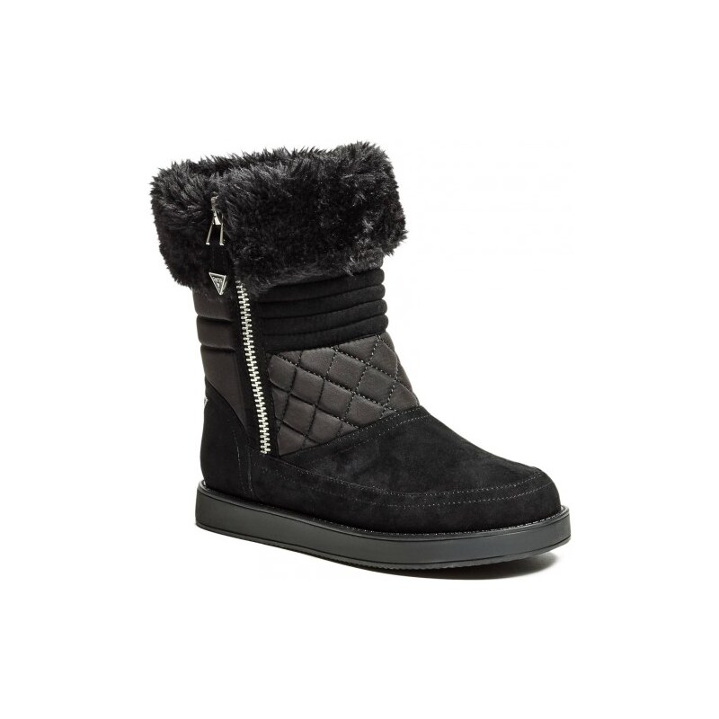 GUESS Alona Faux-Fur Trimmed Boots - black multi fabric