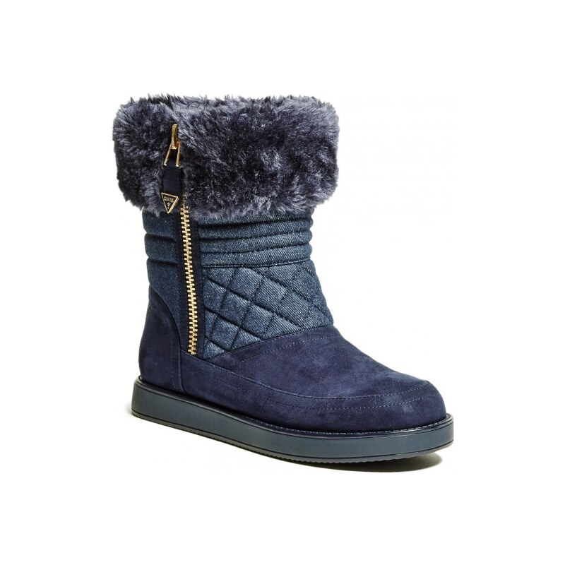 GUESS Alona Faux-Fur Trimmed Boots - dark blue fabric