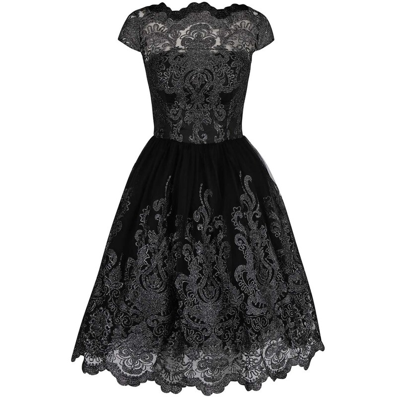 Černé krajkové třpytivé šaty Chi Chi London April